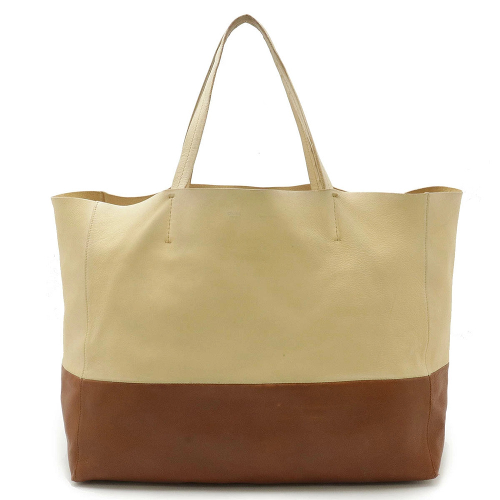 Celine Horizontal Cabas Tote Bag Shoulder Two Tone Calf Leather Cream Brown